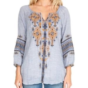 Johnny Was Amika Peasant Blue/Gold Blouse